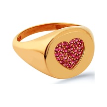 Kırmızı Taşlı Kalpli Küçük Parmak Yüzüğü Signed Ring -10382-r-r Rose Gold