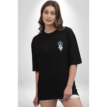 Falcı Meditasyon Yoga Dağın Üstünde Siyah Oversize Unisex Ön Sol Yan Minimal Baskılı Tişört Koyu Siyah