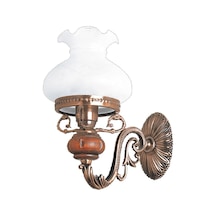 Avize Çarşısı Aladdin Eskitme Ahşap-metal Gövde, Beyaz Camlı, Duvar Aplik Bs.2009-62-09 B Beyaz