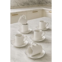 12 Parça 6 Kişilik Stackable Çizgili Gümüş Yaldızlı Kahve Fincan Takımı - Kahve Fincanı Seti 100ml Gümüş Beyaz