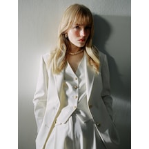 Koton Blazer Ceket Düğmeli Standart Kesim Sim Şerit Detaylı Bej Çizgili 4sak50138uw Ekru