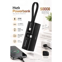 5000 Mah Powerbank 20w Pd Hızlı Şarj Dahili Lightning Kablolu Usb-c Taşınabilir Şarj Cihazı siyah