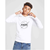 Tshirthane Nasa Baskılı Unisex Çocuk Kapüşonlu Beyaz Sweatshirt (528596221) Beyaz