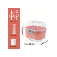 Maxaccess Pembe Taşınabilir Büyük Kapasiteli Kapaklı Drenajlı Bulaşık Kurutma Raftı Ev Seyahat İçin