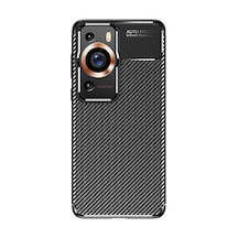 Huawei P60 Pro Kılıf Karbon Görünümlü Silikon Kamera Korumalı Üstün Koruma Celikaksesuar Siyah