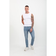 Erkek Skinny Fit Düşük Bel Dar Kesim Dar Paça Likralı Mavi Jean Pantolon Mavi