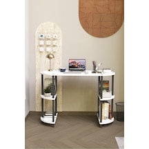 Soft Oval Çalışma Masası Çok Raflı Bilgisayar Masası Modern Ofis Ve Ev Çalışma Masası Beyaz
