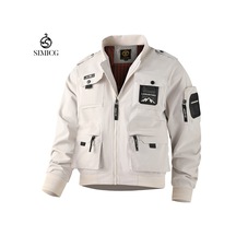 Erkekler İçin Avrupa Beden Çok Cepli Ceket, Dış Giyim Beyaz