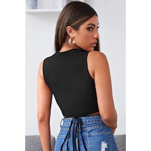 Kadın Siyah Çapraz Bağlamalı Crop Top Büstiyer