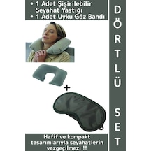 Seyahatseti Kompakt Araç İçi Rahat Yolculuk Şişirilebilir Boyun Yastığı Uyku Göz Bandı Dörtlü Set