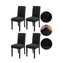 Bambu Nano Kumaş Likralı Lastikli Sandalye Kılıfı Yıkanabilir Esnek Sandalye Örtüsü 4 Lü Set Siyah