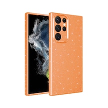 Zore Galaxy S22 Ultra Uyumlu Kamera Korumalı Simli Lüks Nvth Koton Kılıf-turuncu