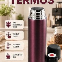 304 Paslanmaz Çelik Vakumlu Seyahat Termosu Tek Tuş Kapaklı Kahve Ve Çay Termosu Çok Renkli