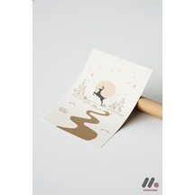 Yılbaşı Geyik Minimal Poster, Çerçevesiz Yüksek Kalite Duvar Afişi - Modern Ev Dekorasyonu
