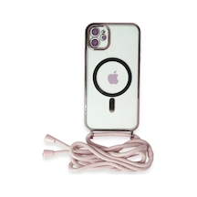Apple Uyumlu iPhone 11 Kılıf Divo Lazer Askılı Magsafe Kapak - Pembe Standart