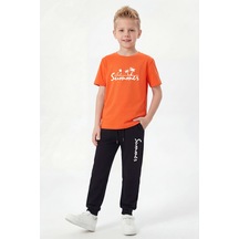 Fyk Kids Yuvarlak Yaka Tişörtlü Uzun Eşofman Altlı Baskı Detaylı Erkek Çocuk Alt Üst Takım Turuncu