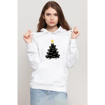 Meowy Christmas Beyaz Kadın 3ip Kapşonlu Sweatshirt 001