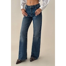 Lacarino 7650 Baggy Flare Kadın Jean Pantolon Dark Blue Tnt