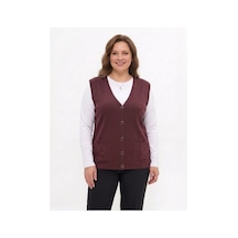 Onno Style Women Cebi Taşlı Çelik Örgü Klasik Triko Yelek Bordo