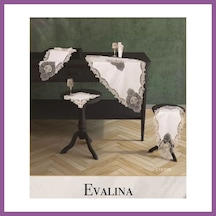 Bezos Salon Takımı Evalina Model Krem-krem 5 Parça Keten Dantelli Masa Örtüsü Seti No 9631 Rengaren