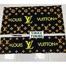 Siyah Louıs Vuıtton Torpido Ve Sırt Havlusu Seti 2 Adet Torpido 35x135 , Sırt 70 X 135 Anahtarlık