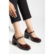 Analin Shoes Kadın Hakiki Deri Bantlı Topuklu Ayakkabı Bordo