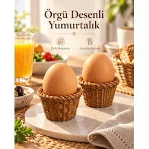 Dekoratif Örgü Model Yumurtalık Ve Kahvaltı Sunumluğu 2'li Set Açık Kahverengi