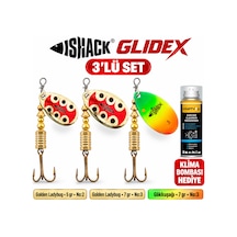 Fishack Glidex 3'lü Döner Kaşık Seti + Klima Bombası - Golden Ladybug 5 Gr No:2 + Golden Ladybug 7 Gr No:3 + Gökkuşağı 7 Gr No:3