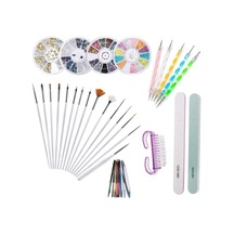 Nail Art Tırnak Süsleme Sanatı Tasarım Seti, 37 Adet, Tırnak Fırçası, Şerit Bant, Noktalama Kalemi, Suni Elmas Taşlar, Tırnak Süsleri Beyaz - Çok Renkli