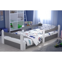 Tulipkids Montessori Karyola Beyaz-Antrasit 90x190 Yatak Uyumlu Oval Kesim Çocuk Yatağı Kids-317