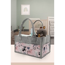 Jasper Hayvan Figürlü Gri-pembe Keçe Anne Bebek Bakım Çantası Or Gri