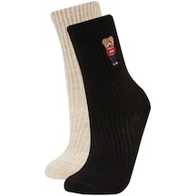Defacto Kadın Nakış Ayıcık Desenli 2li Kışlık Çorap C5143axnsbk27