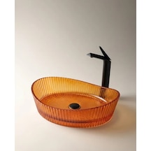 Dekoratif Cam Lavabo Kırmızı 52 Cm Renkli