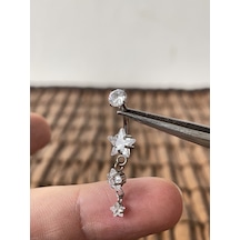 Yüksek Kalite G23 Titanium 3 Yıldız Sallantı Zirkon Titanyum Göbek Piercing Gümüş