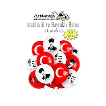 Atatüklü Balon 50 Adet Ata Balon Süsleme 29 Ekim 23 Nisan Kırmızı Beyaz Balon Bayrak Balon Bayram