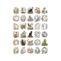 30 Adet Sevimli Botanik Kedi Sticker Seti - Laptop Ajanda Scrapbook İçin Çok Renkli