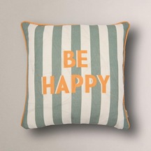 Be Happy Baskılı Renkli Tasarım Kırlent Kılıfı Yeşil