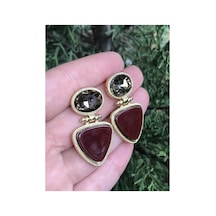 Yeni Sezon Bordo Kristal Detaylı Küpe