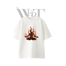 Thewert Shiva Yogi Tasarım Baskılı Ünisex Beyaz Oversize T-shirt