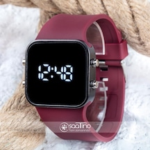 Bordo Silikon Kordonlu Çelik Kasa Unisex Model Dijital Saat St-303618