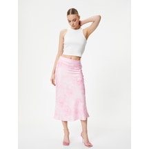 Koton Midi Saten Etek Çiçekli Normal Bel Pembe Desenli 4sak70131pw Pembe