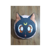 Sailor Moon Cat Luna Desen Şekilli Tasarım Karakter Yastık Sıyah
