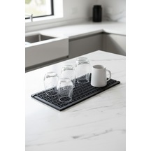 15x33 Cm Kauçuk Bar Mat, Bulaşık Kurutma Matı, Tencere Altlığı, Cam Kenarı Saksı Altlığı Siyah