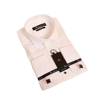 Dicotto Krem Ekstra Uzun Kol 8 Drop Damatlık Ata Yaka Kol Düğmeli Slim Fit Smokin Gömlek - 014 001