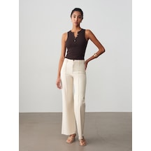 Dilvin 21005 Düğme Detaylı Crop Top-koyu Kahve