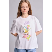 Defacto Spongebob Oversıze Bisiklet Yaka Kısa Kollu Tişört Kız Çocuk H3481a826hswt79 Beyaz-wt79
