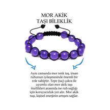 Sertifikalı Mor Akik Taşı Bileklik - Makrome Çok Renkli