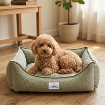 Vanilla Dokuma Kumaş Kedi & Köpek Yatağı Çıkarılabilir İç Minderli, Kaydırmaz Tabanlı, Bo