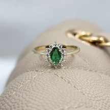 1 05 Karat Zümrüt Yeşili Taşlı 0 30karat Pırlanta Signty Taşlı Vintage Tasarım 925 Ayar Gümüş Yüzük