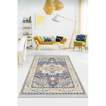 Mavi Klasik Göbekli Dokuma Pamuk Taban Kaymaz Kilim Klm225n11